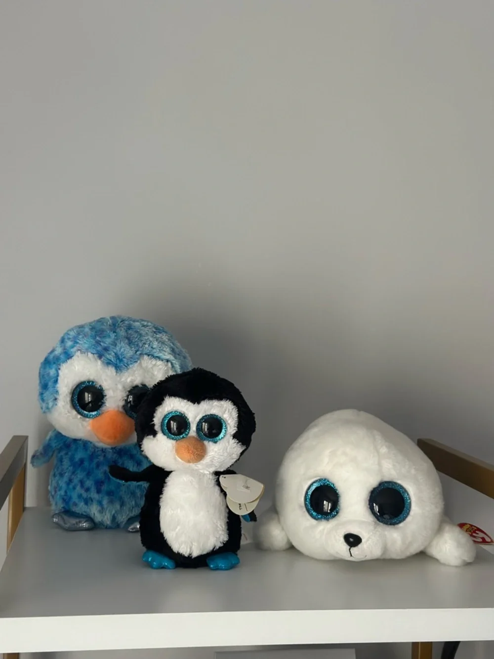 Ty Blue Penguin, Black & White Penguin, and White Seal Plush Set